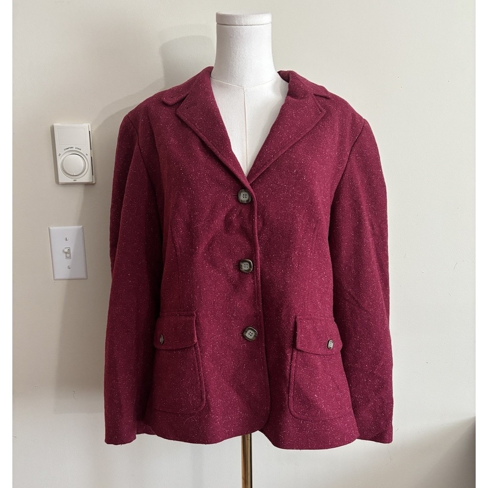 Vintage LL Bean Wool Silk Blazer Womens Large Pink Magenta Retro Academia Preppy